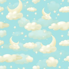 Baby cartoon style sky seamless pattern hand drawn illustration