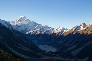 View from the Sealy Tarns track in Mt Cook in New Zealand, famous place for trekking and outdoors. 