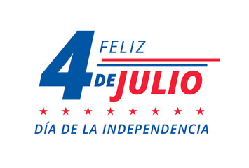 Feliz 4 de Julio en español. Happy 4th of July Independence Day USA in Spanish. Vector illustration - obrazy, fototapety, plakaty