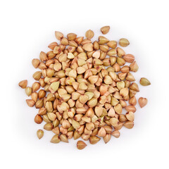 Heap of green buckwheat isolated on white background