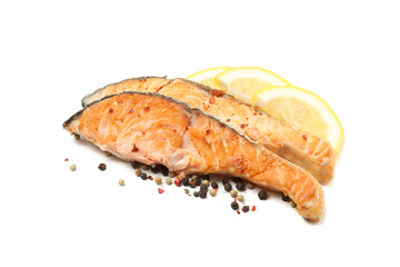 Tasty grilled salmon isolated on white background
