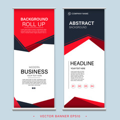 Red roll up business banner design vertical template vector, advertising presentation abstract geometric background, modern publication display and flag-banner, layout in rectangle size.