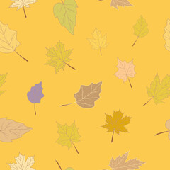 Fototapeta premium Seamless nature autumn season pattern with hand drawing leaves