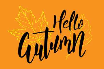 Hello autumn brush hand lettering text isolated