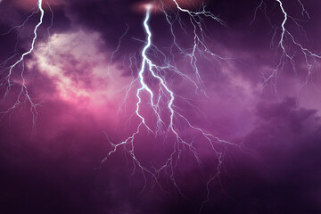 Lightning, thunder cloud dark cloudy sky, Copy space for your text