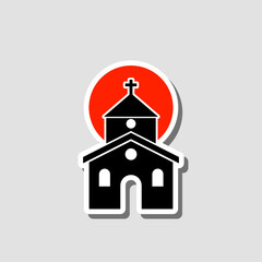 Church building sticker icon isolated on gray background