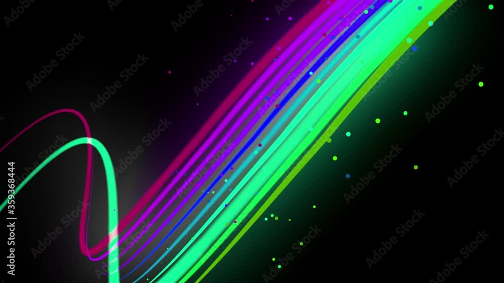 Poster multi-colored neon lines of ribbon fly in the air, smoothly oscillation and wave. lines color change