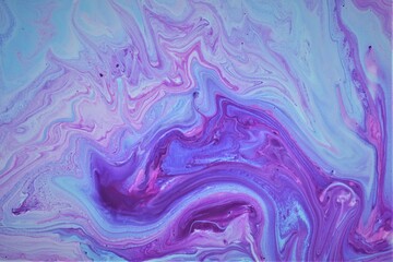 Abstract lilac-blue marble background. Game of colors. Acrylic texture. Wallpaper, mixing, modern art.Background for web design.