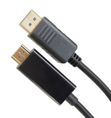 Closeup of connectors Display Port and HDMI. Top View. Isolated on white.