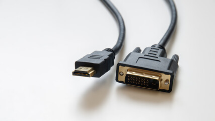 Closeup of connectors HDMI and DVI. Front view. Selective focus.