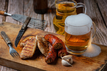 Beer with crispy fish hors d'oeuvres, World Beer Day.