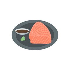 Salmon sashimi, fresh raw sliced salmon with soy sauce and wasabi, Japanese delicacy food
