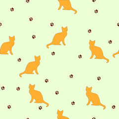 Cute seamless pattern with cats, paw prints.Can be used for wallpaper,fabric, web page background, surface textures.