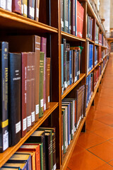 library shelves with books