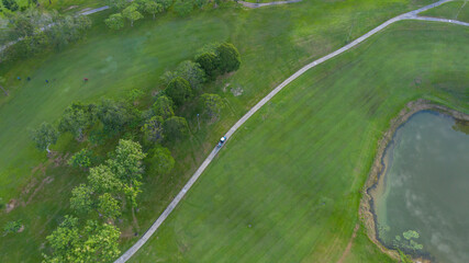 Aerial view putting green and beautiful turf golf course in Kota Kinabalu, Sabah, Malaysia