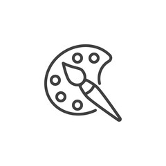 Color palette line icon. linear style sign for mobile concept and web design. Paint brush with palette outline vector icon. Symbol, logo illustration. Vector graphics