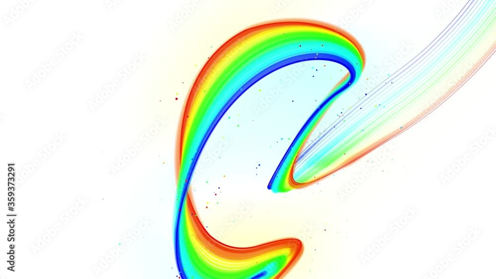 Poster rainbow color glow lines fly in the air, smoothly oscillation and wave. 3d abstract looped creative 