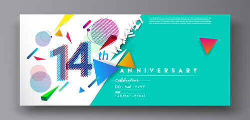 14th years anniversary logo, vector design birthday celebration with colorful geometric isolated on white background.