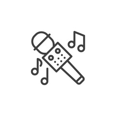 Karaoke microphone line icon. linear style sign for mobile concept and web design. Microphone and musical notes outline vector icon. Symbol, logo illustration. Vector graphics
