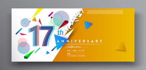 17th years anniversary logo, vector design birthday celebration with colorful geometric isolated on white background.