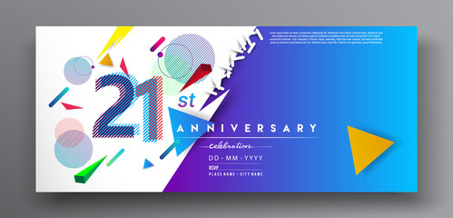 21st years anniversary logo, vector design birthday celebration with colorful geometric isolated on white background.