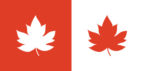 Concepto otoño. Icono plano hoja de arce en fondo naranja y fondo blanco