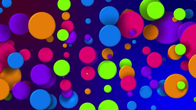 Cartoon animation of beautiful multi-colored circles like paint bubbles or dye droplets in liquid. 4k looped abstract creative background. Luma matte as alpha channel. Particles increase and decrease