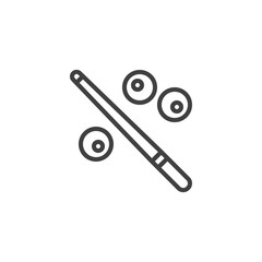 Billiard game line icon. linear style sign for mobile concept and web design. Billiard cue and ball outline vector icon. Symbol, logo illustration. Vector graphics