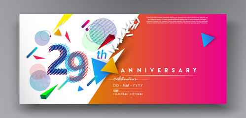 29th years anniversary logo, vector design birthday celebration with colorful geometric isolated on white background.