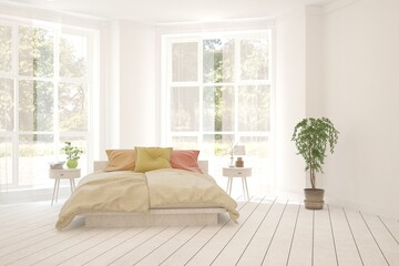 Obraz na płótnie Canvas White bedroom interior. Scandinavian design. 3D illustration