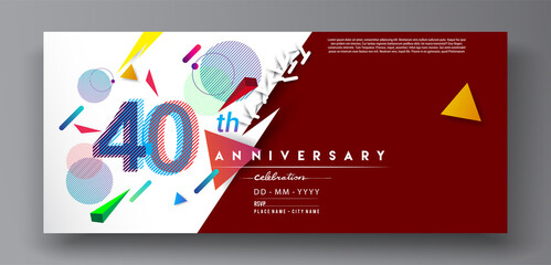 40th years anniversary logo, vector design birthday celebration with colorful geometric isolated on white background.