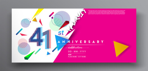 41st years anniversary logo, vector design birthday celebration with colorful geometric isolated on white background.