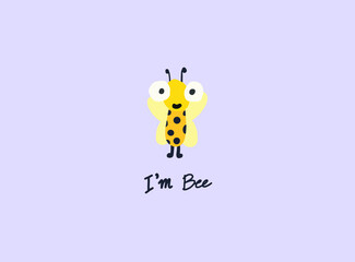 Cute Bee cartoon on Purple background with the word 