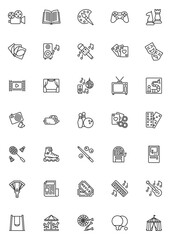 Entertainment and recreation line icons set. linear style symbols collection, outline signs pack. vector graphics. Set includes icons as karaoke music, party, theatre, casino games, dart board sport