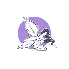 beauty fairy line art illustration for your logo, label, emblem - 359375240