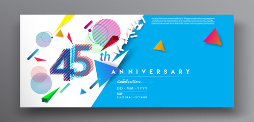 45th years anniversary logo, vector design birthday celebration with colorful geometric isolated on white background.