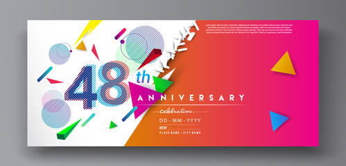 48th years anniversary logo, vector design birthday celebration with colorful geometric isolated on white background.