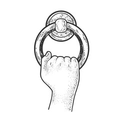 Door knocker ring sketch raster illustration