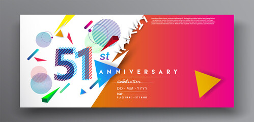 51st years anniversary logo, vector design birthday celebration with colorful geometric isolated on white background.