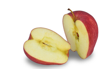 Apples that split in half on a white background