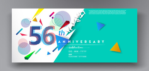 56th years anniversary logo, vector design birthday celebration with colorful geometric isolated on white background.
