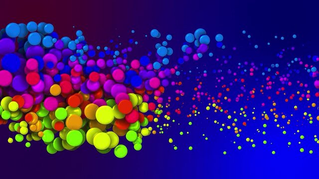 Cartoon animation of beautiful multi-colored circles like paint bubbles or dye droplets in liquid. 4k looped abstract creative background. Luma matte as alpha channel. Particles increase and decrease