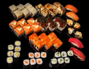 sushi set with salmon, eel and shrimp.A traditional dish of Asian cuisine.