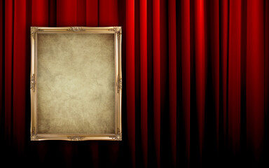 red velvet curtain with elegant photo frame