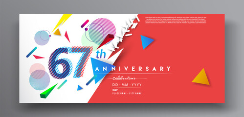 Obraz premium 67th years anniversary logo, vector design birthday celebration with colorful geometric isolated on white background.