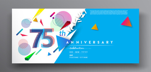 75th years anniversary logo, vector design birthday celebration with colorful geometric isolated on white background.