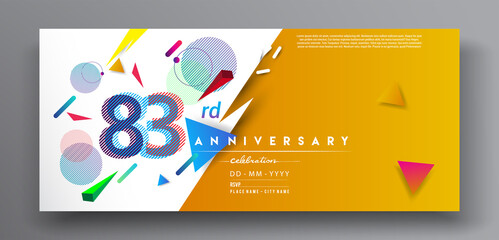 83rd years anniversary logo, vector design birthday celebration with colorful geometric isolated on white background.