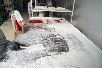 workers confectionery manually rolled into roll Turkish delight