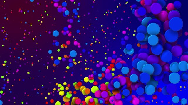Cartoon animation of beautiful multi-colored circles like paint bubbles or dye droplets in liquid. 4k looped abstract creative background. Luma matte as alpha channel. Particles increase and decrease