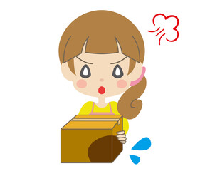 濡れた箱を持って怒る女性